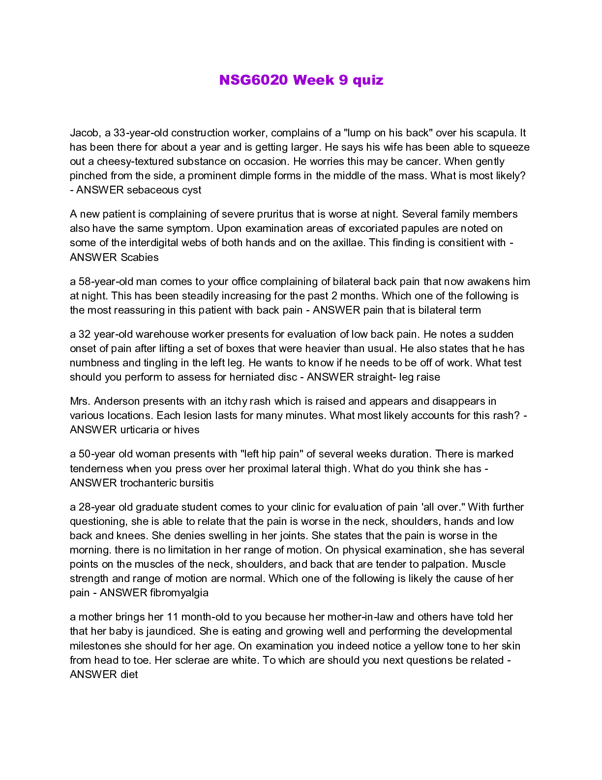 Preview image for NSG6020 Week 9 quiz